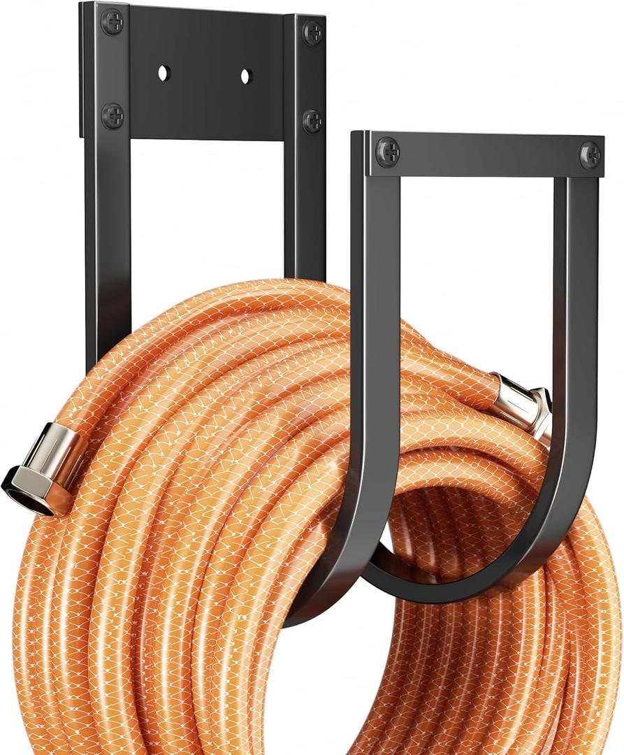 Garden Hose Holder Wall Mount - Metal Water Hose Hanger for Outside, Durable Hook for Garden, Garage, or Yard Storage (Black-Solid Frame)