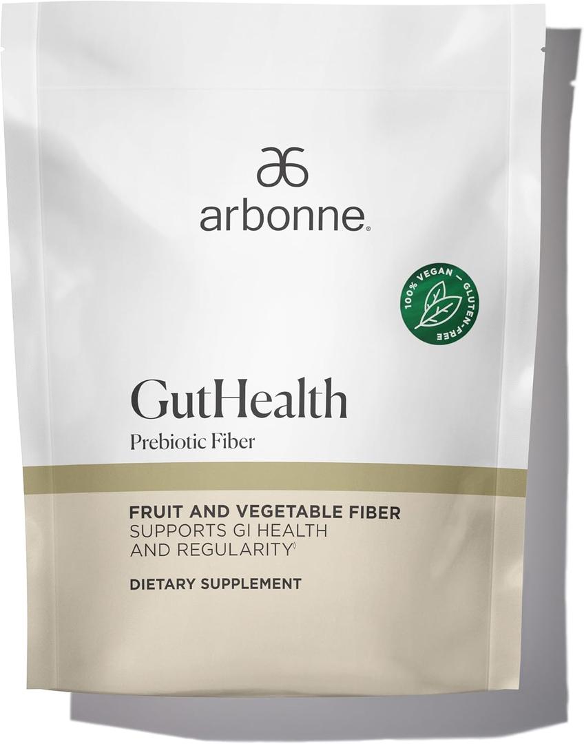 GutHealth Prebiotic Fiber 12g Soluble Fiber including Inulin for gastrointestinal health, Regularity, Satiety, and Daily Gut Wellness; Easy to Mix Into Drinks or Food, 30 servings, by Arbonne. BB 02-2029
