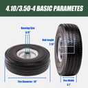 4.10/3.50-4 Tire & Wheel Flat Free, 4 Pack Heavy Duty Solid PU Non-inflated Tires with Double Sealed Bearings, 5/8 in Axle Bore Hole & 2.15 in Offset Hub for Dolly/Dump Cart/Wheelbarrow