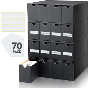 Cholemy Trading Card Storage Box Card Organizer 15000+ with 70 Cardboard Storage Divider, Label Sticker for Collection Compatible with Tcg, Sport Cards(4 Row, 4 in A Row,Black)