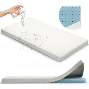 2 Crib Mattress Topper Memory Foam - Waterproof Breathable Soft Washable Cover 52" x28" x 2" Fits Standard Size Cribs & Toddler Beds by Sleepah