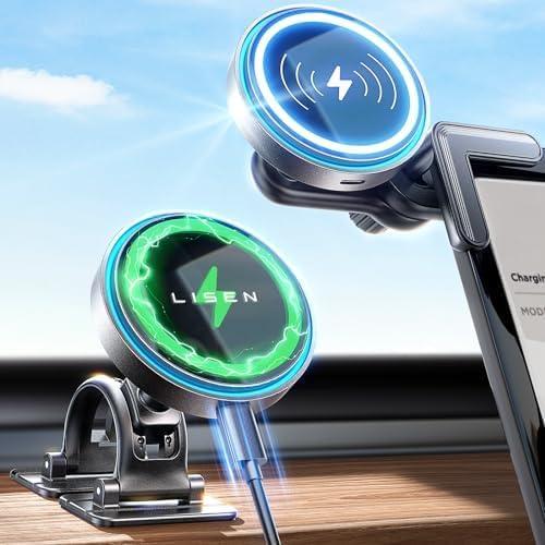 LISEN 15W for Tesla Phone Mount Charger for Magsafe [2024 Upgrade] for Tesla Phone Holder Model Y 3 Accessories for Tesla Dashboard&Touchscreen for Magsafe Car Mount Charger for iPhone 16/15 Pro Max