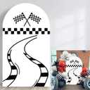 Lrrtwer 6FT Racing Checker Spandex Arch Backdrop Cover (Black and White) for Kids Birthday Party, Baby Shower, Photo Booth Background