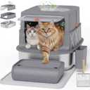 XXL Stainless Steel Covered Cat Litter Box with Lid  Extra Large Enclosed Metal Litter Box for Big Cats, Leak-Proof, Odor Control, Top Exit, Scoop, Pedal & Non-Slip Mat, Easy to Clean