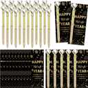 50 Set Happy New Year Party Favor for Guest Crystal Diamond Ballpoint Pens with Greeting Cards Bags Golden Ties Thank You Gifts Thanks for New Years Eve Parties Supplies