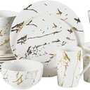 Modern Porcelain 16 Piece White and Gold Dinnerware Set,Plates and Bowls Set,Dish Set for 4,White Dinnerware Set,Dinner Sets with Dinner Plates.