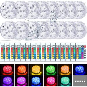 Hortsun 16 Pack Submersible LED Lights with Remote Waterproof Pool Underwater LED Light Battery Operated Bathtub16 Color Changing Lamp for Tub Pool Pond Vase Aquarium Decoration