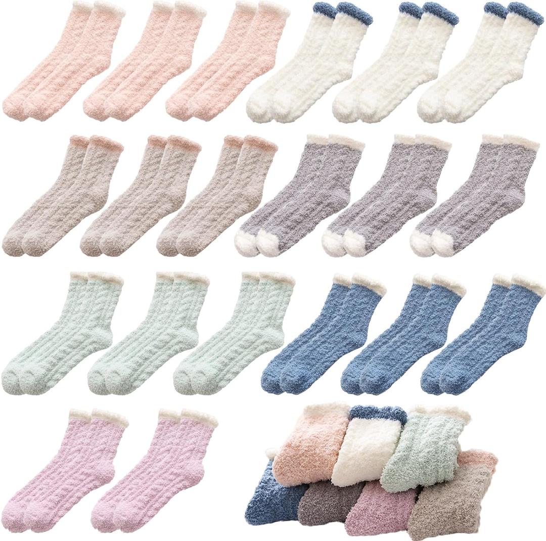 Tergy 6/20 Pairs Fuzzy Socks Soft Cozy Fluffy Warm Winter Sleep Plush Bed Microfiber Slipper Fleece Socks for Women (One Size)