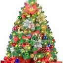 2FT Mini Christmas Tree, Artificial Tabletop Christmas Trees with 60 LED Lights, Prelit Small Christmas Tree, 100 Branch Tips, 80 Ornaments, Indoor Christmas Table Decor for Home Party