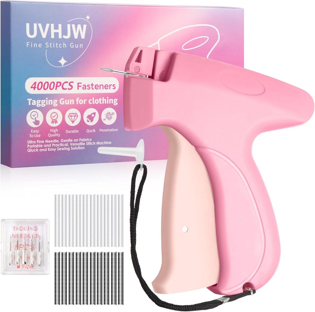 Stitch Gun for Clothes, Mini Stitchy Sewing Gun, Handheld Tagging Gun for Quick Clothing Fixer, Includes 6 Needles, 2000 Black Fasteners, 2000 White Fasteners (Rose Red/Pink)