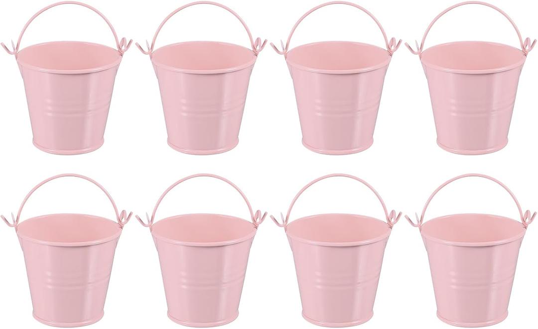 PATIKIL 2.4"x2" Small Metal Buckets with Handle, 8 Pcs Mini Galvanized Colorful Easter Buckets for Crafts Party Favors Decoration, Pink