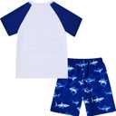 Boys Two Piece Rash Guard Swimsuits Sets Bathing Suits with Trunks 4-12 Years (7-8 Years, A2 Navy Blue)