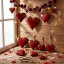 Frienda 8 Pcs Valentine's Day Metal Heart Indoor Outdoor Decorative Cow Bell Rustic Tibetan Inspired Meditation Wind Chime Bell with Jute Hanging Rope for DIY Craft Xmas Wall Decor (Red)