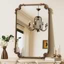 TETOTE Antique Gold Brass Rectangle Mirror for Mantle Fireplace 24 x 36 Baroque Vintage Ornate Scroll Wall Mirror with Metal Frame for Traditional Victorian French Decor, Horizontal/Vertical