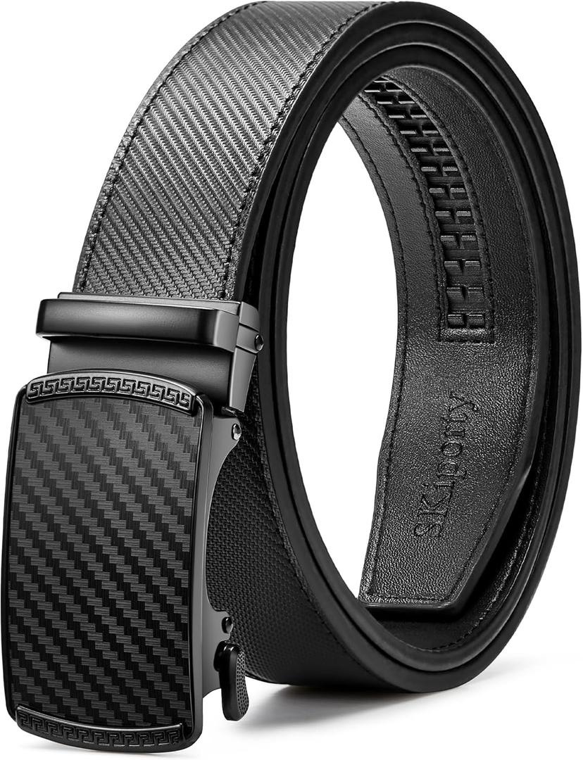 Mens Belt,Ratchet Belts for Men Leather 1 3/8'' Adjustable for Dress Jeans,Comfort Trim to Fit, 36" to 42"Waist Adjustable