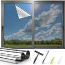 Kromapolis One Way Window Privacy Film Reflective Mirror Home Window Tint, Daytime Privacy Heat Control Anti UV Glass Tinting Static Cling (Silver, 35.4 x 118.1 inch), Pack of 2