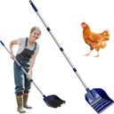 Chicken Poop Scooper & Rake, 2-in-1 Chicken Coop Pooper Shovel with 3-Shape Sifting Holes, 39 to 68" Chicken Coop Rake Stainless Steel Handle Litter Shovel for Small Farm Animals