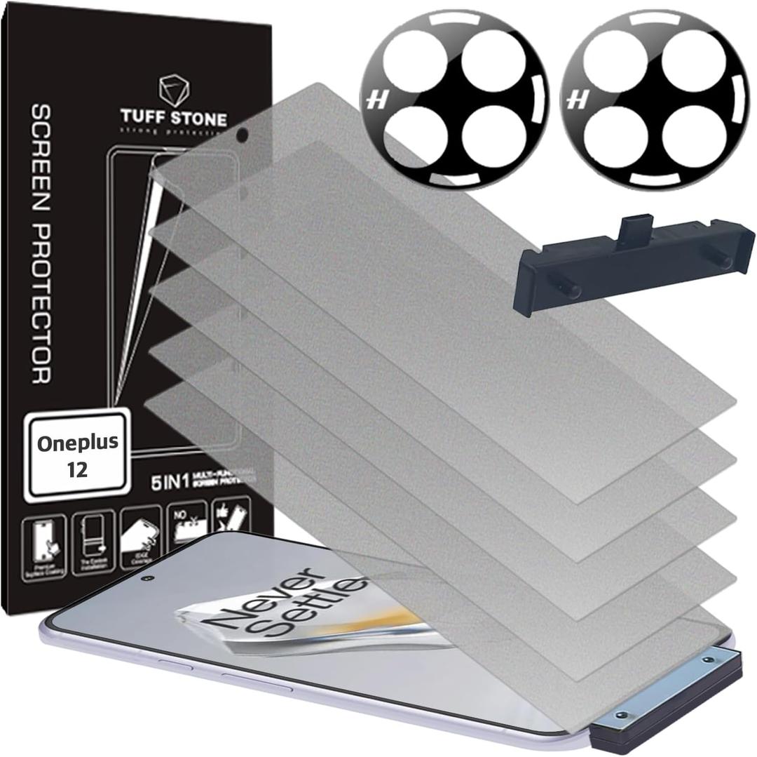 [5+2][with Install Kit] 5 Anti-glare(matte) TPU film Screen protector + 2 Lens Protector + Installaion Guide Tood (EZ KIT) compatible with Oneplus 12 5G 2024 Easy to Install TPU Film screen protector