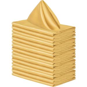 ANECO 16 Pack Square Satin Napkin Bright Silk Table Napkin Soft Smooth Fabric Table Napkin for Wedding Banquet Party Decoration, Gold, 17 x 17 Inch