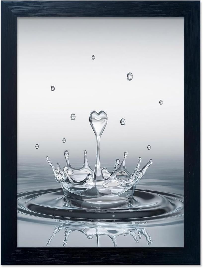 Bathroom Pictures Wall Decor Heart Water Drop Splash Canvas Print Artwork Framed Bathroom Wall Art Modern Painting Artworks for Home Office Decoration, 20"L x 16"W