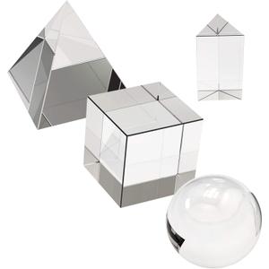 4 Pack K9 Optical Crystal Photography Prism Set, Include 55mm Crystal Ball, 50mm Crystal Cube, 50mm Triangular Prism, 60mm Optical Pyramid with Gift Box& Wipe Cloth for Teaching, Playing, Photography