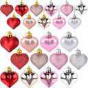 2 x 36 Pcs Valentines Heart Shaped Ornaments Valentine Heart Decorations Pink Red Silver Rose Gold Heart Ornaments for Romantic Christmas Wedding Anniversary Valentines Tree Hanging Decorations