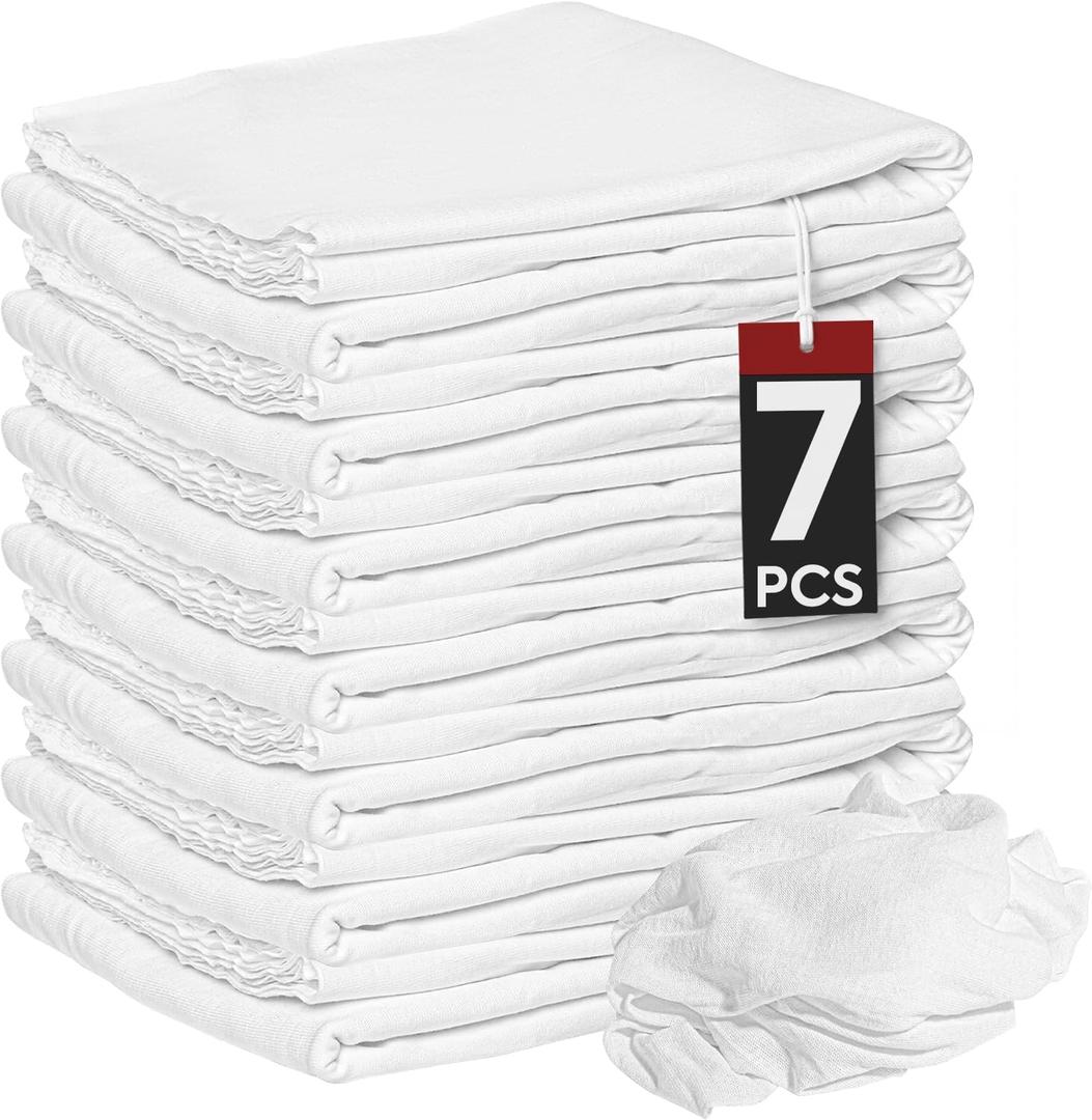 Nabob Wipers New Lint Free Cloth (7 Pack) - 100% Cotton Cleaning Rags Exact Cut - Premium White Rags for Cleaning House - White Rags for Dusting, Staining, Polishing, Painting 18"x18"