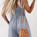 Eytino Plus Size Jumpsuits for Women Loose Summer Smocked Square Neck Sleeveless Short Rompers with Pockets(1X-5X) (Blue)