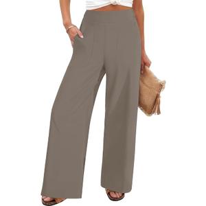 FireSwan Women's Wide Leg Pants Elastic High Waist Casual Palazzo Pants Trousers with Pockets, Size M