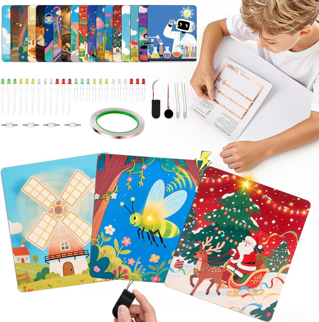 JoyCat Science Paper Circuit Kit for Kids Ages 8-12, STEM Toys with Glow Vibrate Spin Modes, Educational Electronics Kit with 18 Fun Theme for Boys & Girls, DIY Paper Card for Birthday Christmas Gift