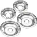 Premium Drip Pan Electric Stove Burner Covers for Whirlpool, Maytag, Kenmore - Replacement for W10278125, W10196405 & W10196406-4 Pack (2x6" and 2x8")