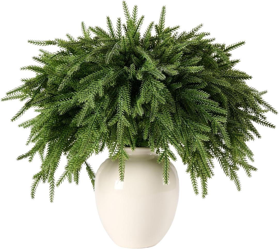 30Pcs 18'' Norfolk Pine Stems Realistic, Lifelike Christmas Greenery Pine Branches for DIY Wreaths, Vase Fillers, Indoor Outdoor Decor, Real Touch Christmas Decorations for Table, Mantle