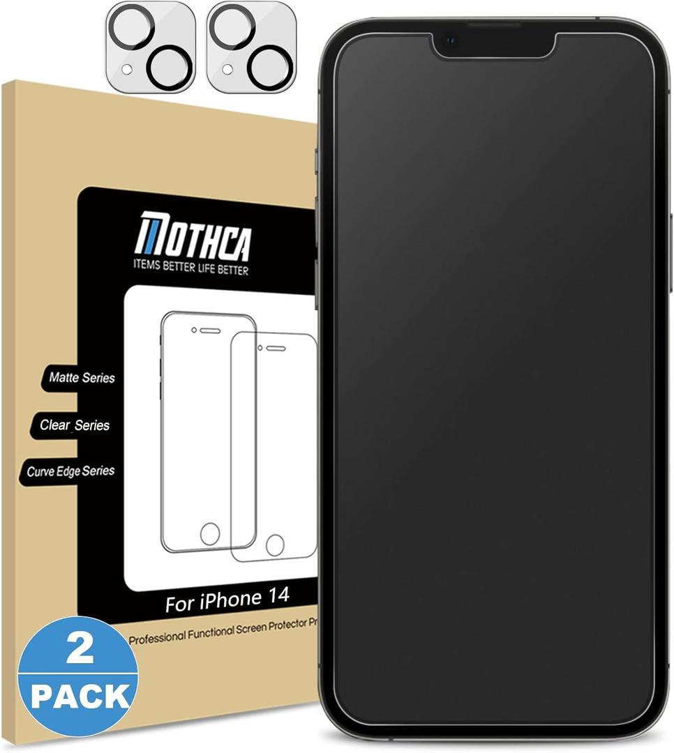 Mothca 2 Pack Matte Glass Screen Protector for iPhone 16 Pro [6.3 inch] + 2 Pack Camera Lens Protector, Anti-Glare & Anti-Fingerprint (Not Privacy Film) Tempered Glass, Bubble Free, Smooth as Silk