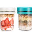 Overnight Oats Jars with Spoon and Lid 16 oz [2 Pack], Airtight Oatmeal Container with Measurement Marks, Mason Jars with Lid for Cereal On The Go Container (white and green)