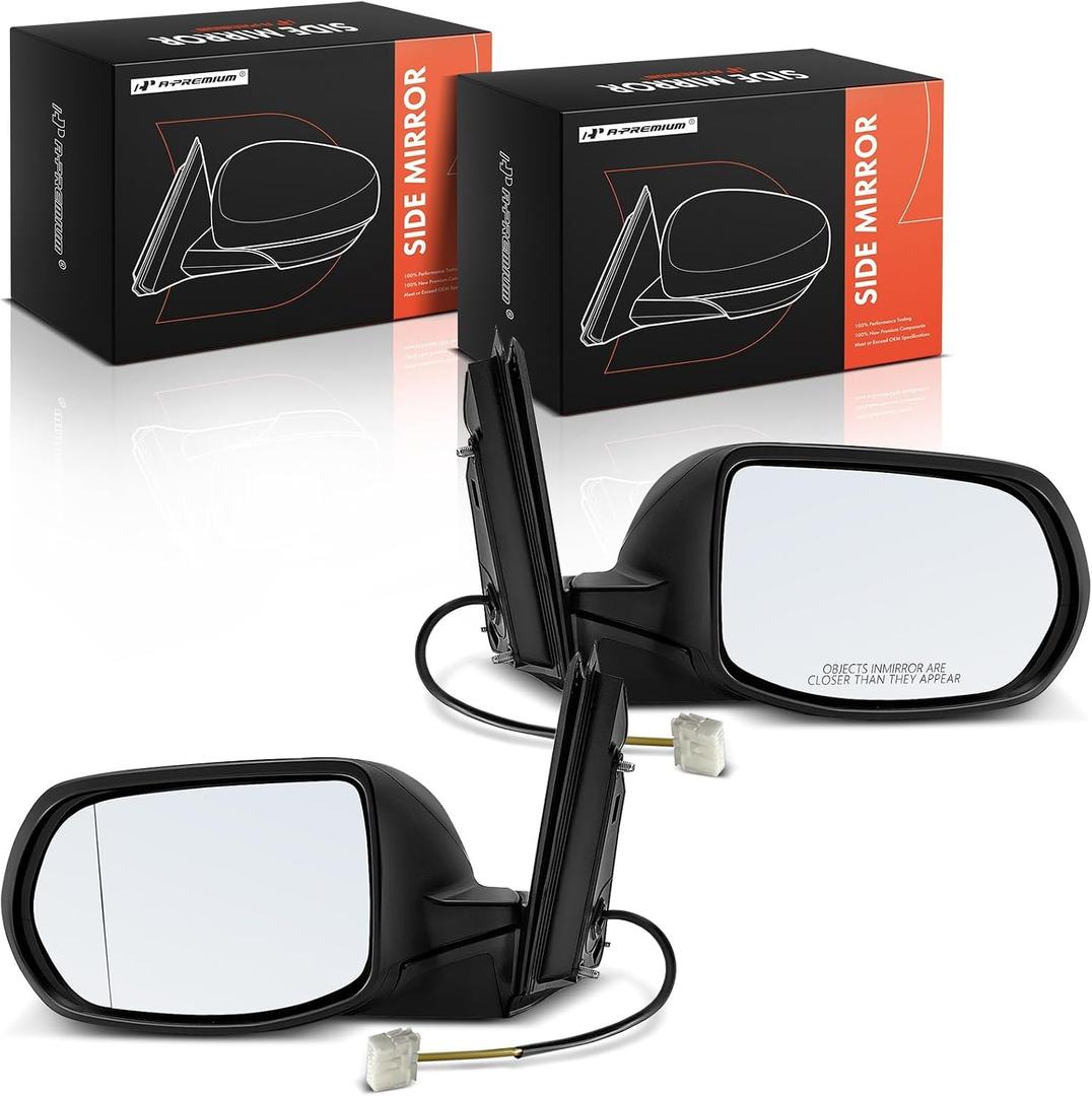 A-Premium Pair (2) Driver and Passenger Side Power Door Mirror - Compatible with Honda CR-V CRV 2012 2013 2014 - Non-Heated Manual Folding Black Smooth Outside Rear View Mirror - Replace# 76258T0AA11