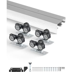 VEVOR Bypass Door Hardware, 5ft Heavy Duty Bypass Sliding Door Hardware Kit, Aluminum Alloy Sliding Closet Door Hardware Set for 2 Door System, Fit Door Thickness 1 3/8" - 1 3/4", Easy to Install