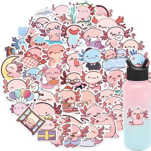 50Pcs Salamander Stickers, Axolotl Sticker,Kids Teens Adults Cute Cartoon Pink Animals Decals Kawaii Axolotls Sticker for Decor Water Bottles Laptops Guitar Scrapbook (Axolotl)