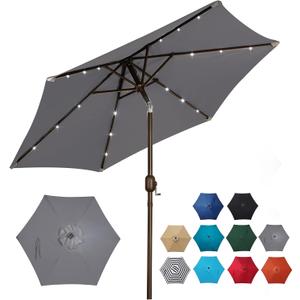 Blissun 7.5 ft Solar Umbrella, 18 LED Lighted Patio Umbrella, Table Market Umbrella