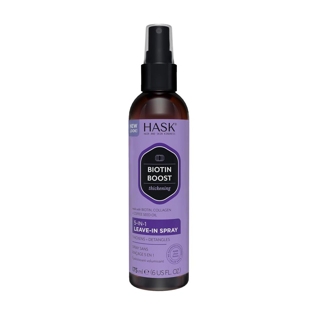 HASK Thickening BIOTIN 5-in-1 Leave In Conditioner Spray for all hair types, color safe, gluten free, sulfate free, paraben free - 6 Fl Oz
