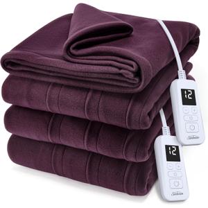 Sunbeam Royal Ultra Fleece Heated Electric Blanket King Size, 90" x 100", 12 Heat Settings, 12-Hour Selectable Auto Shut-Off, Fast Heating, Machine Washable, Warm and Cozy, Claret