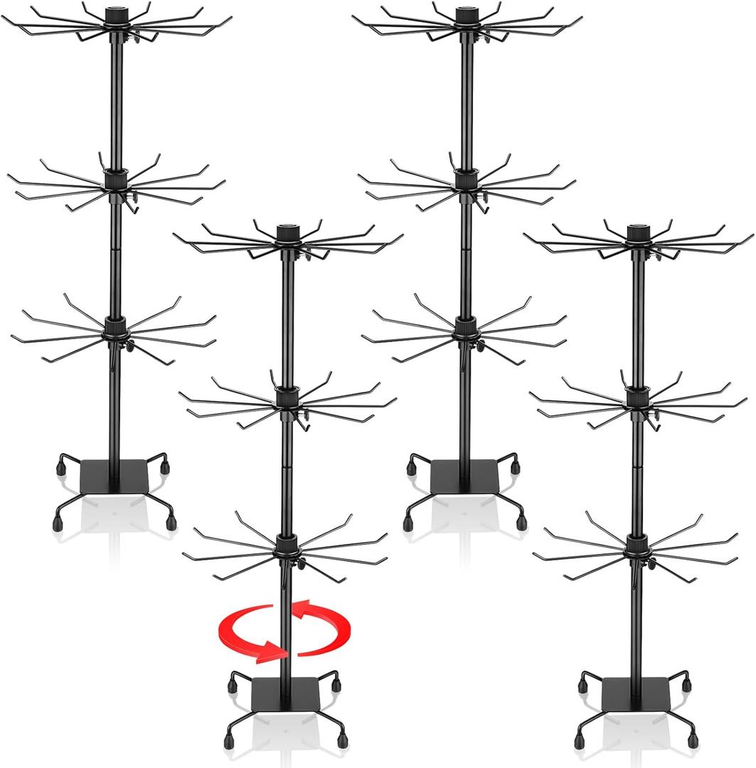 4 Pcs Rotating Jewelry Display stand Hanging Jewelry Rack Metal Spinning Display Stand with Hooks for Necklace Bracelet Earring Selling(3 Tier,Black)