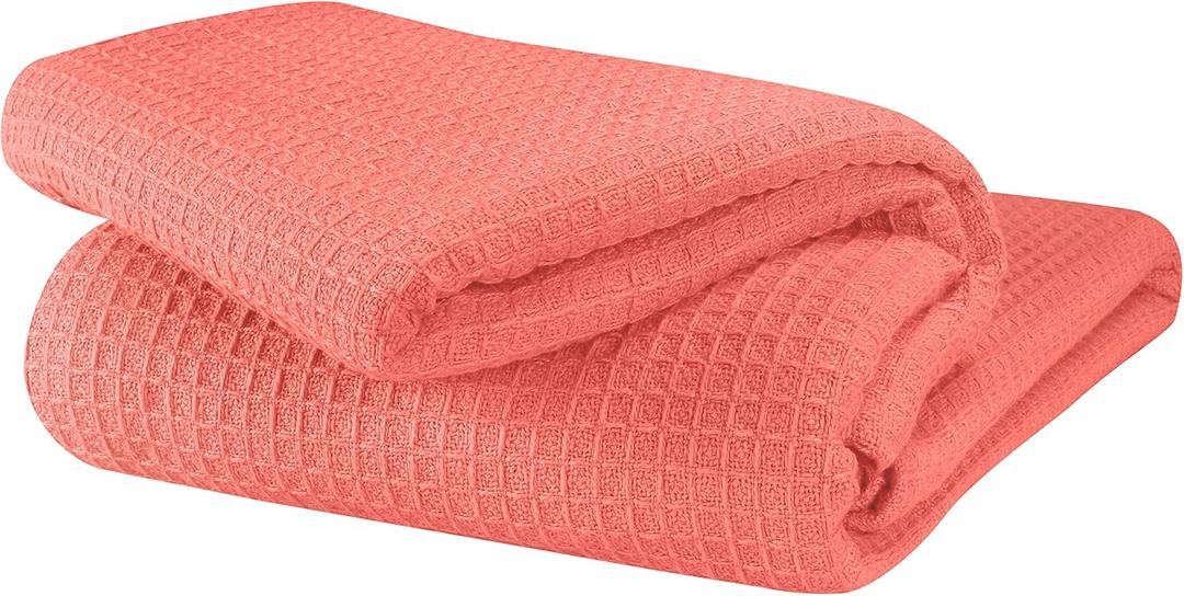 GLAMBURG 100% Cotton Thermal Blanket, Breathable Waffle Blanket, Queen Size, All Season, Coral (Queen (90"x90"))