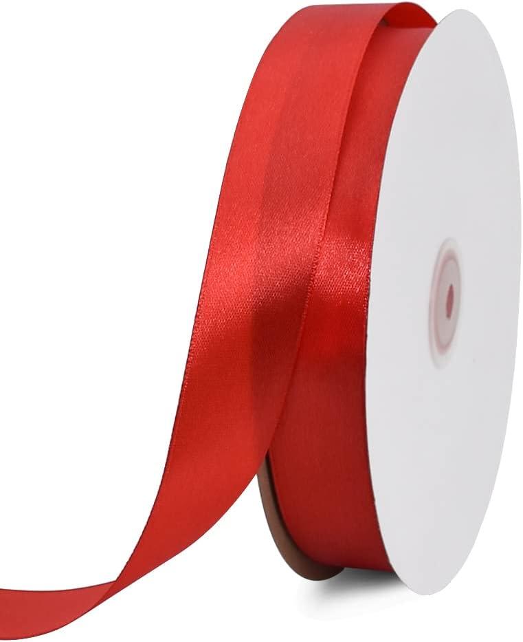 TONIFUL 1 Inch x 100yds Red Satin Ribbon, Thin Solid Color Valentine Ribbon for Gift Wrapping, Crafts, Hair Bows Making, Wedding Party Decoration, Sewing, Invitation Cards, Floral Bouquets, Christmas