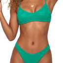 MIKETAI Women's Bikini Sets Sexy Cheeky Swimsuit Textured High Cut Spaghetti Straps Two Piece Bathing Suit(Green,Medium) (Teal, M)