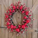 Idyllic 20 Inch Heart-Shaped Berries Front Door Wreath, Red Round Wreath for Wedding and Holiday Home Decor, Farmhouse Decorations, Mother's Day Wreaths for Front Door