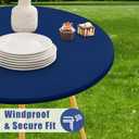 Moosfor Round Spandex Tablecloth 2 Pack, Elastic Fitted Waterproof Tablecloths for 18"-24" Tables, Stretch Washable Picnic Table Cover for Camping, Dining, Indoor and Outdoor, Navy