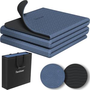 Readaeer Foldable Yoga Mat for Travel Folding Yoga Mat 6mm Thick with Carrying Bag, Non-Slip TPE Exercise Pilates Mat for 72" L x 24" W x 0.24 Inch