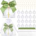 Vesici 20 Sets Baptism Favors for Guests 3.04 oz Crystal Candy Bowl Gifts with Cross Rosary for Baptism Decorations Bow and Organza Bags for Wedding Baby Shower Supplies First Communion Party(Green)