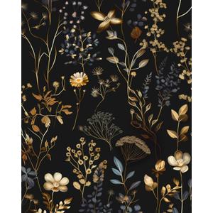 Vintage Black Gold Floral Peel and Stick Wallpaper 17.5" x 393" Dark Boho Leaf Colorful Contact Paper For Bathroom Bedroom Mural Cabinet Vinyl Waterproof Removable Farmhouse Art Dorm Renter Friendly (Multicolor)