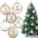 6 Pcs 4 Inch Large Christmas Ball Ornaments Clear Plastic Christmas Ball Ornament Set with Stuffed Delicate Xmas Balls Baubles Set for Xmas Tree Home Decoration Supplies (Champagne)